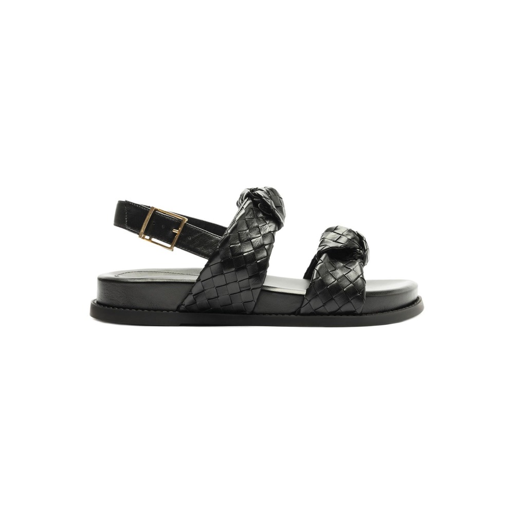 Schutz Black Leather Braided Strap Flat Sandals 5.5B